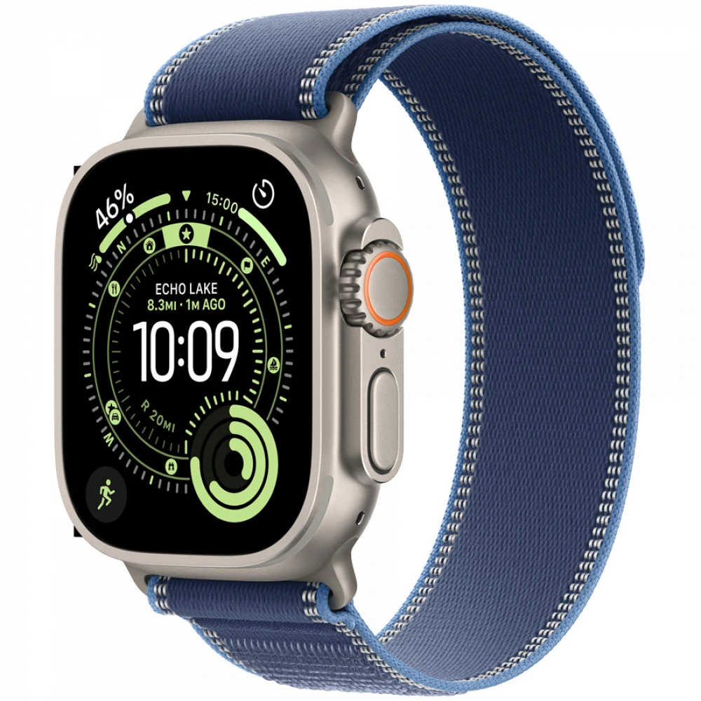 Apple Watch Ultra 3 GPS + Cellular 49mm Natural Titanium Case with Blue/Bright Blue Trail Loop - M/L,Model A3281