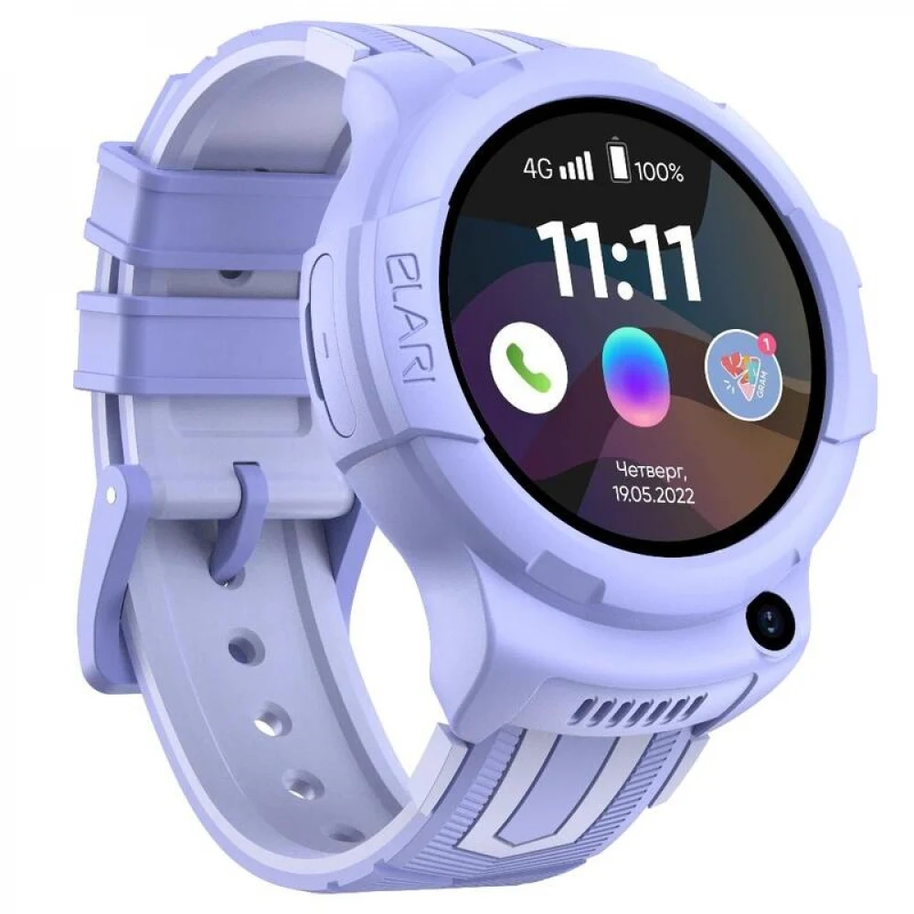 Смарт часы, Elari, 4G Wink, IPS дисплей 1.3 дюйма, Разрешение 240 х 240, Водонепроницаемые (IP67), Аккумулятор 605 мАч, Время работы до 7 дней, Лиловый