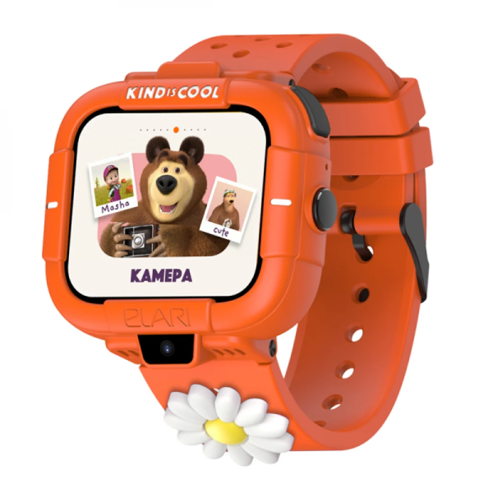 Смарт часы, Elari, KidPhone Masha and the Bear, IPS дисплей 1.7 дюйма, Разрешение 320 х 380, Водонепроницаемые (IP67), Аккумулятор 620 мАч, Время работы до 7 дней, Оранжевый