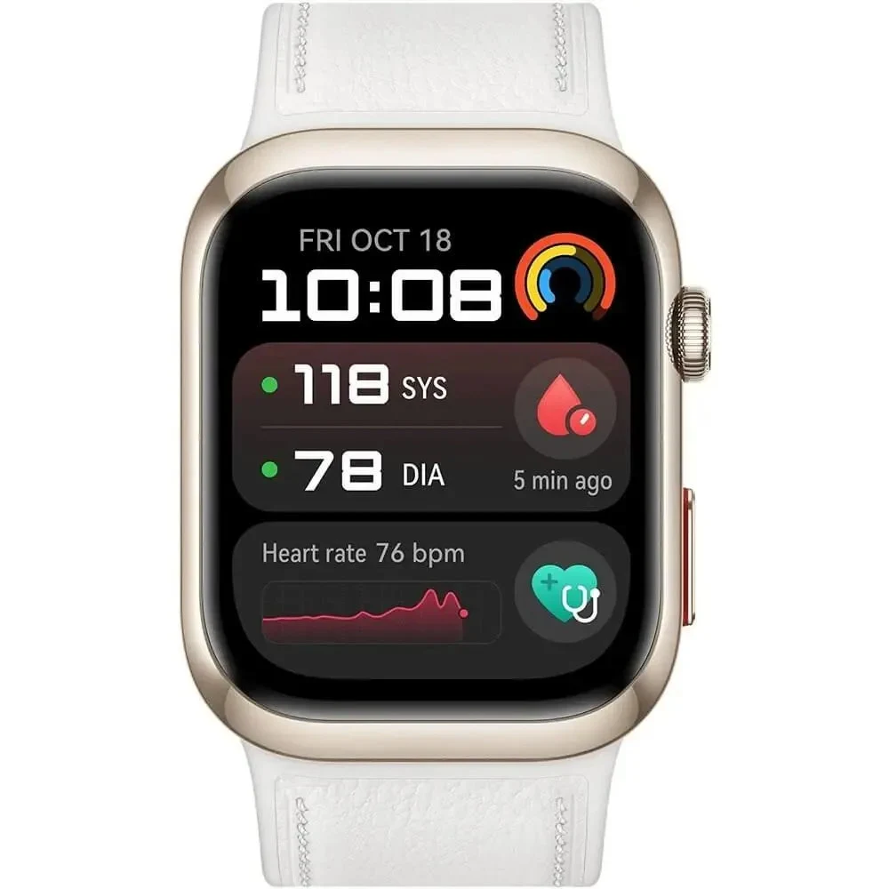 Смарт часы, Huawei, Watch D2 LCA-B10L, Дисплей 1.43" цветной AMOLED-экран, Разрешение 466 x 466, Водонепроницаемые (5 АТМ), Вес 48 гр, White Composite Leather Strap, (Gold) Золотой