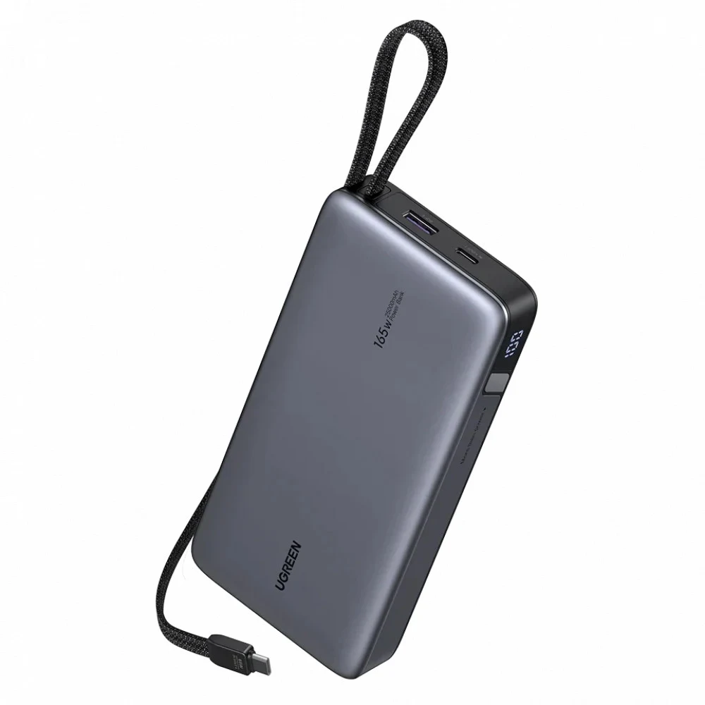 Внешний аккумулятор UGREEN PB552 (55995B) 25000mAh Power Bank 165W со встроенным кабелем USB-C. Цвет: серый космос