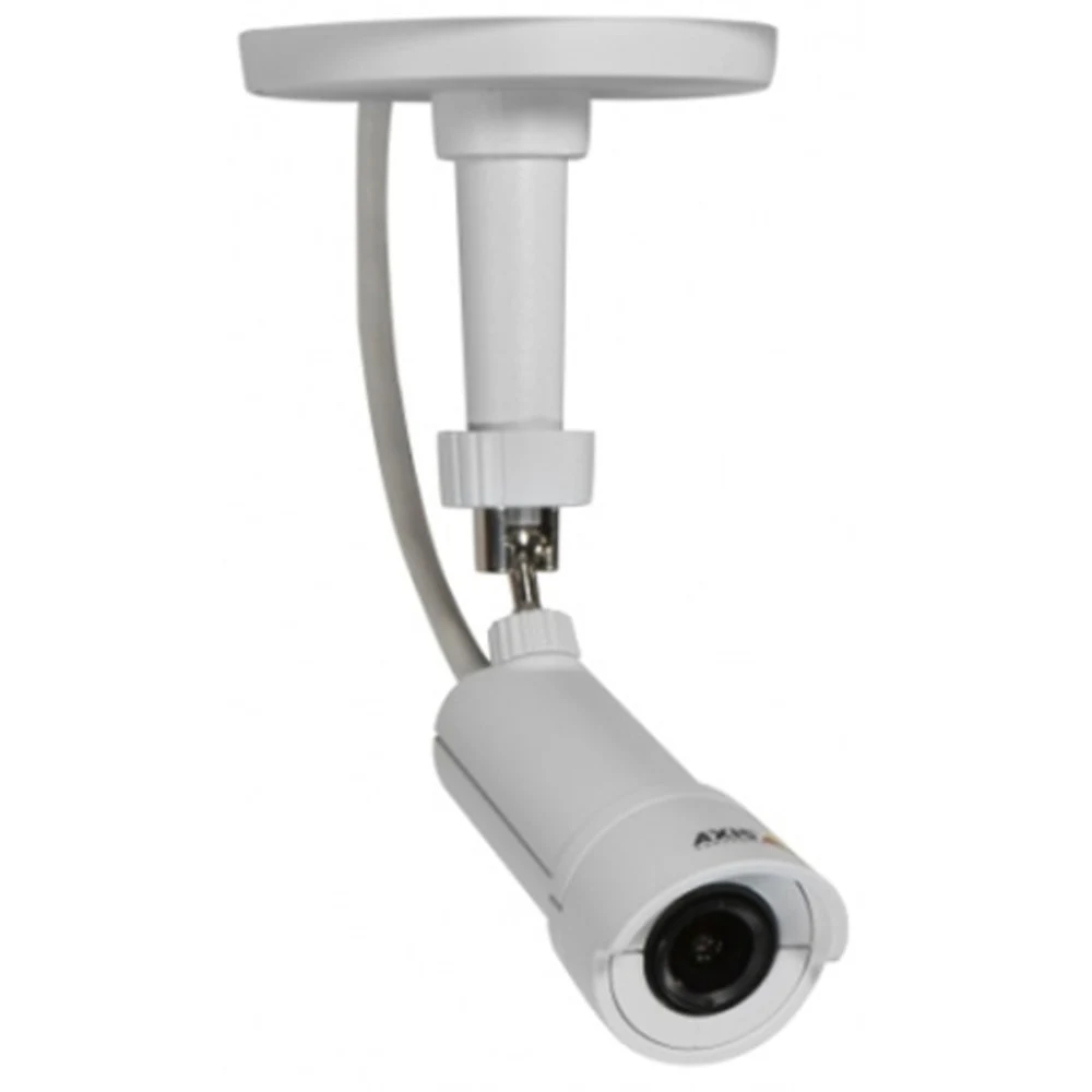 Compact, bullet-style HDTV network camera comprising a main unit and a separate IP66-rated camera unit. Edge storage using microSD card or NAS, Support for ACAP and AXIS Camera Companion, I/O port,