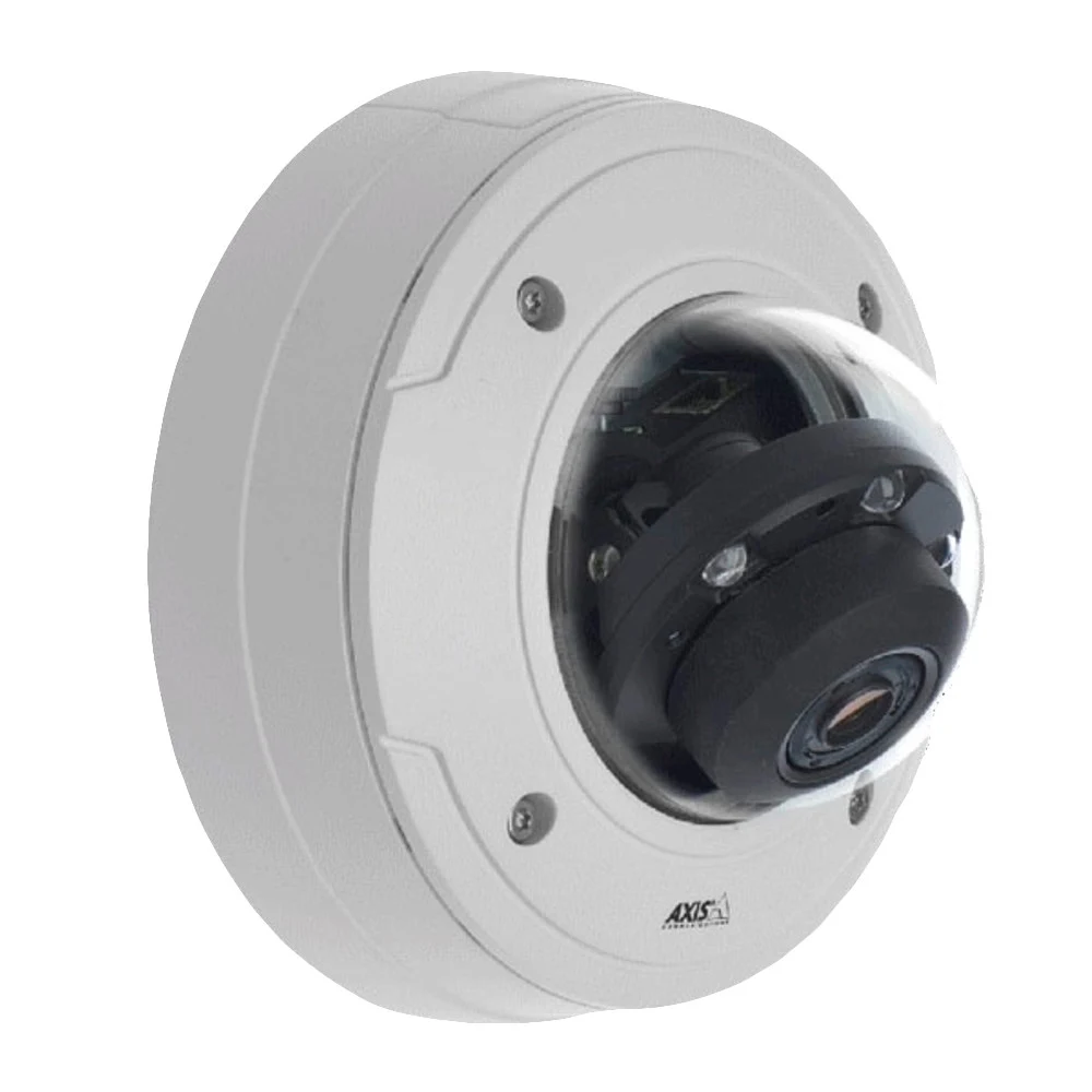 Light-sensitive, day/night fixed dome in a vandal-resistant, outdoor casing. Built-in, automatically or manually adjustable IR illumination. Varifocal 3.3-12 mm P-Iris lens, remote focus and zoom. M