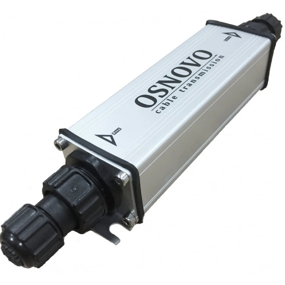 Уличный удлинитель Ethernet+PoE OSNOVO E-PoE/1W Уличный PoE удлинитель 10M/100M Fast Ethernet до 500м (до 22W). Увеличение расстояния передачи данных + питание на 100м. При каскадном подключении - 2