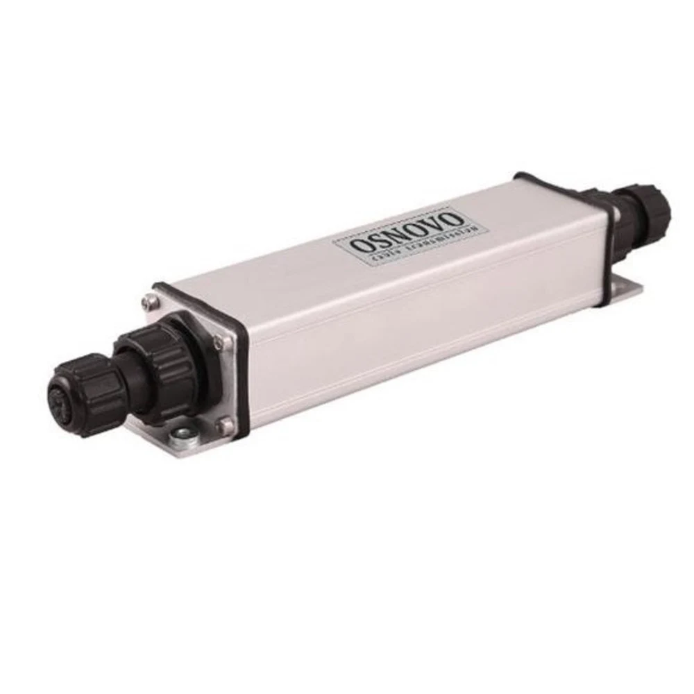 Уличный удлинитель Ethernet+PoE OSNOVO E-PoE/2W Уличный PoE удлинитель 10M/100M Fast Ethernet до 500м (до 22W) со встроенной грозозащитой 6kV. Увеличение расстояния передачи данных + питание на 100м