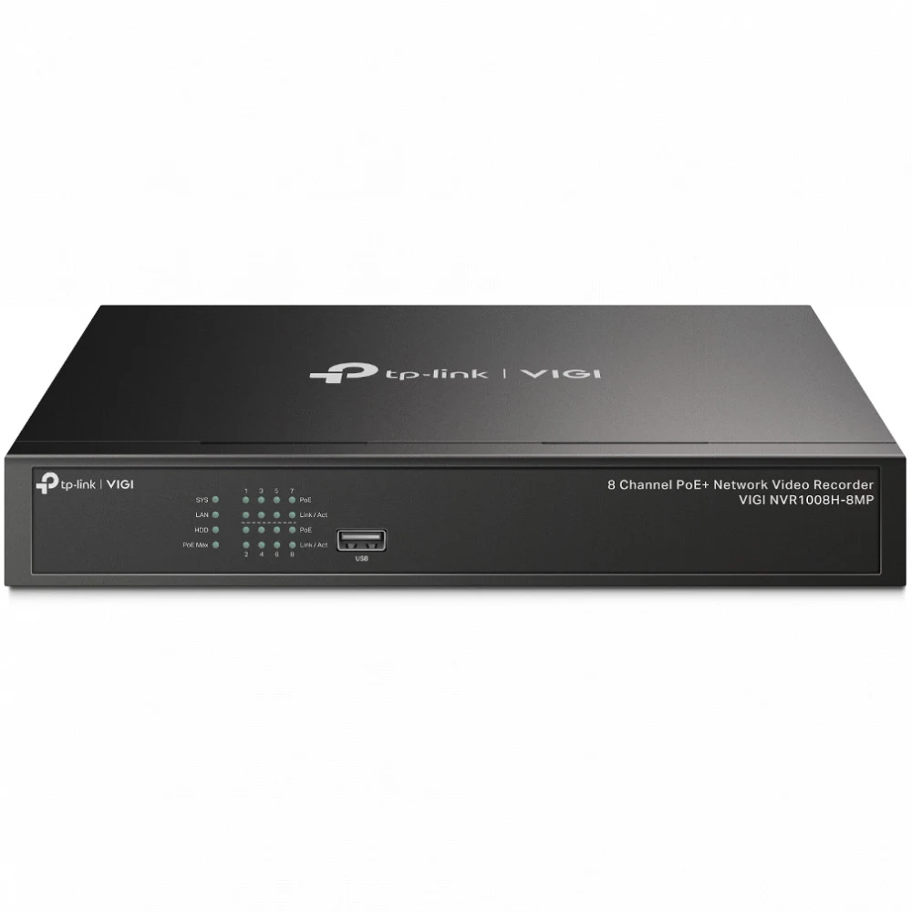 Цифровой видеорегистратор 8CH PoE+ TP-Link VIGI NVR1008H-8MP &lt 8 каналов PoE+ с разрешением до 5 МП, 1 интерфейс SATA до 10TB, hdmi, vga, два порта USB 2.0, ONVIF, H.265+/H.265/H.264+/H.264, рабоч