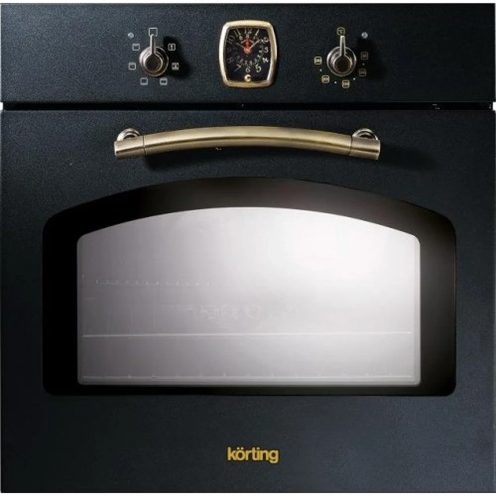 Встраиваемые электрические духовки Korting/ Retro Calabria, 59.8 х 59.5 x 56 см, 6 режимов нагрева, аналоговые часы в классическом стиле Frank Muller, таймер, черный+бронза