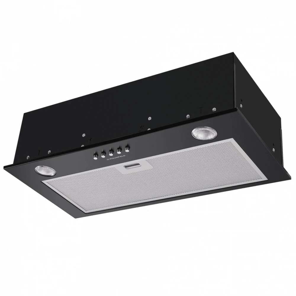 ВЫТЯЖКА MAUNFELD CROSBY SINGL 60 BLACK/ Полновстраиваемая, 60см, 850 м3, кнопочное управление, LED, площадь кухни до 30м2, опция: угольный фильтр CF140C-2шт, черная