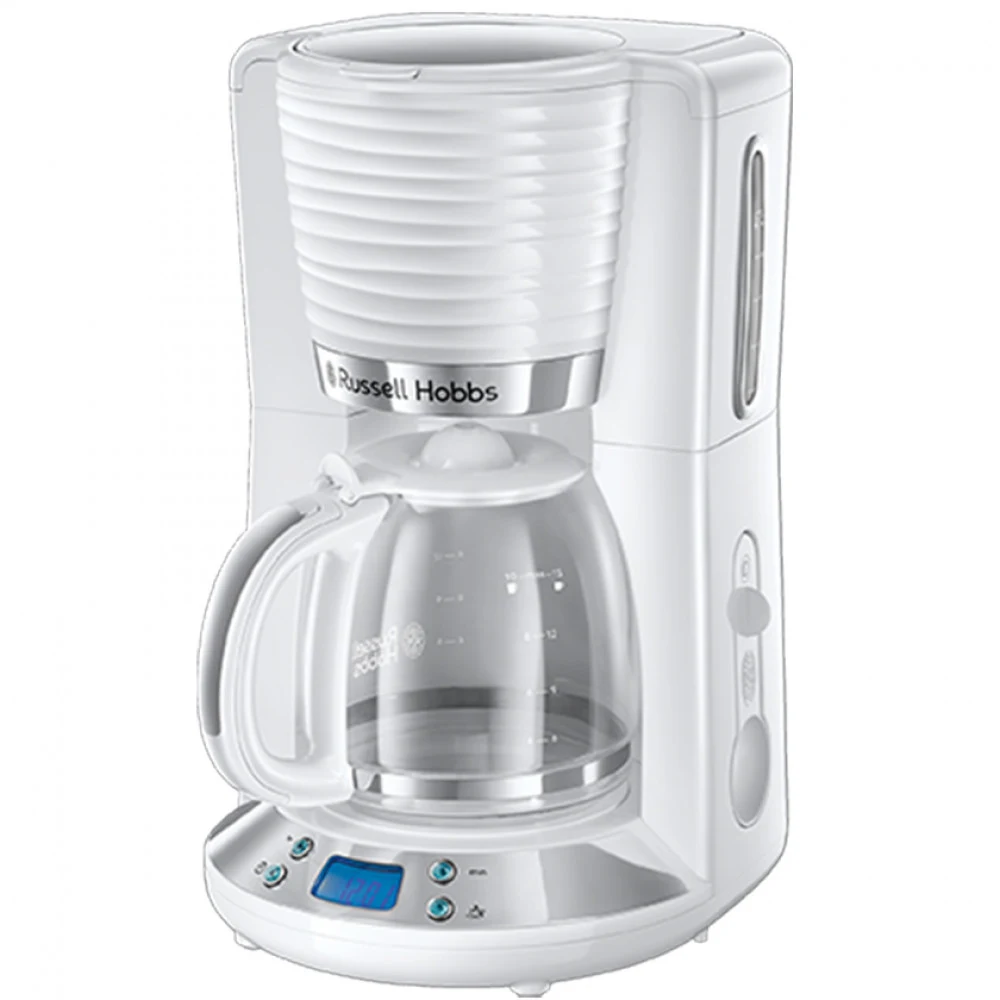 Кофеварка капельная, Russell Hobbs, 24390-56, Капельная, Мощность 1100W, Объем 1.2л, Нержавеющая сталь, Пластик, Дисплей, Индикатор уровня воды, Противокапельная система, Белый