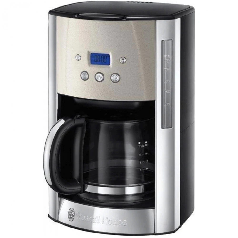 Кофеварка, Russell Hobbs, 26990-56, Мощность 1000Вт, Молотый тип используемого кофе, Объем 1.5л, Кнопочное управление, Синий ЖК-дисплей, Съемный моющийся держатель фильтра, Автоматическое сохранение