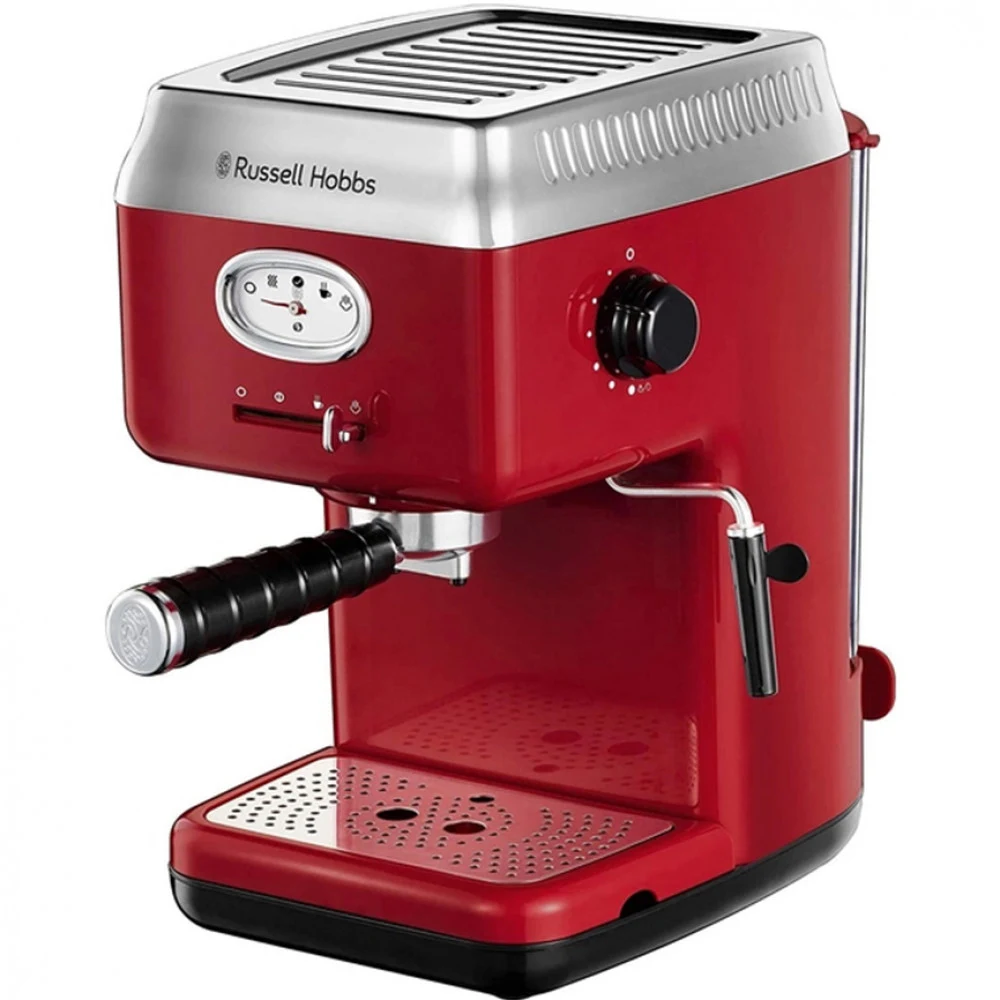 Кофеварка рожковая, Russell Hobbs, 28250-56, Мощность 1300Вт, Молотый тип используемого кофе, Объем 1.1л, Механическое управление, Давление 15 бар, Заваривание, Приготовление на пару, Предварительны