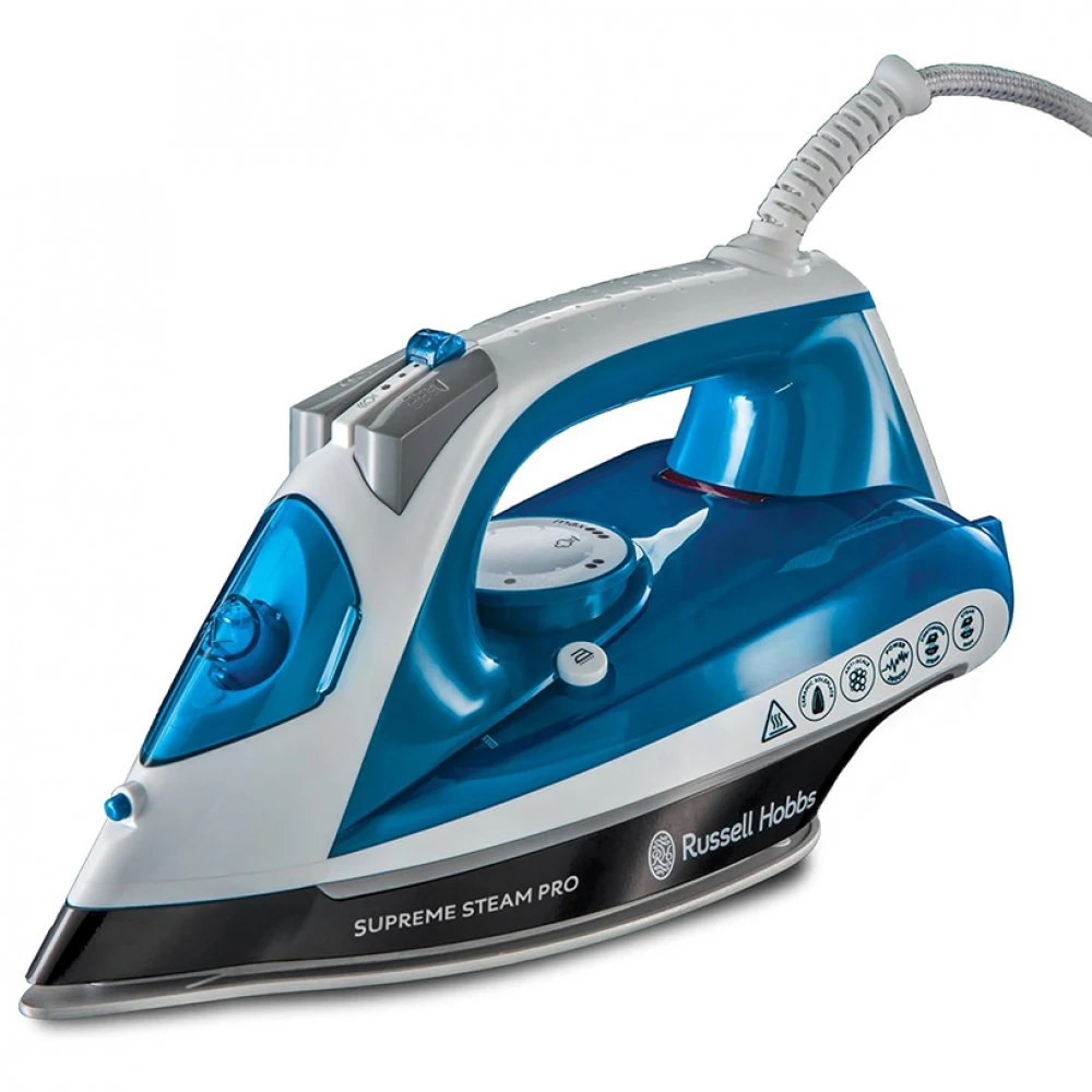 Утюг, Russell Hobbs, 23971-56, Мощность 2600W, Керамическая подошва, Паровой удар 145 г/мин, Постоянная подача пара 40 г/мин, Вертикальное отпаривание, Самоочистка от накипи, Синий