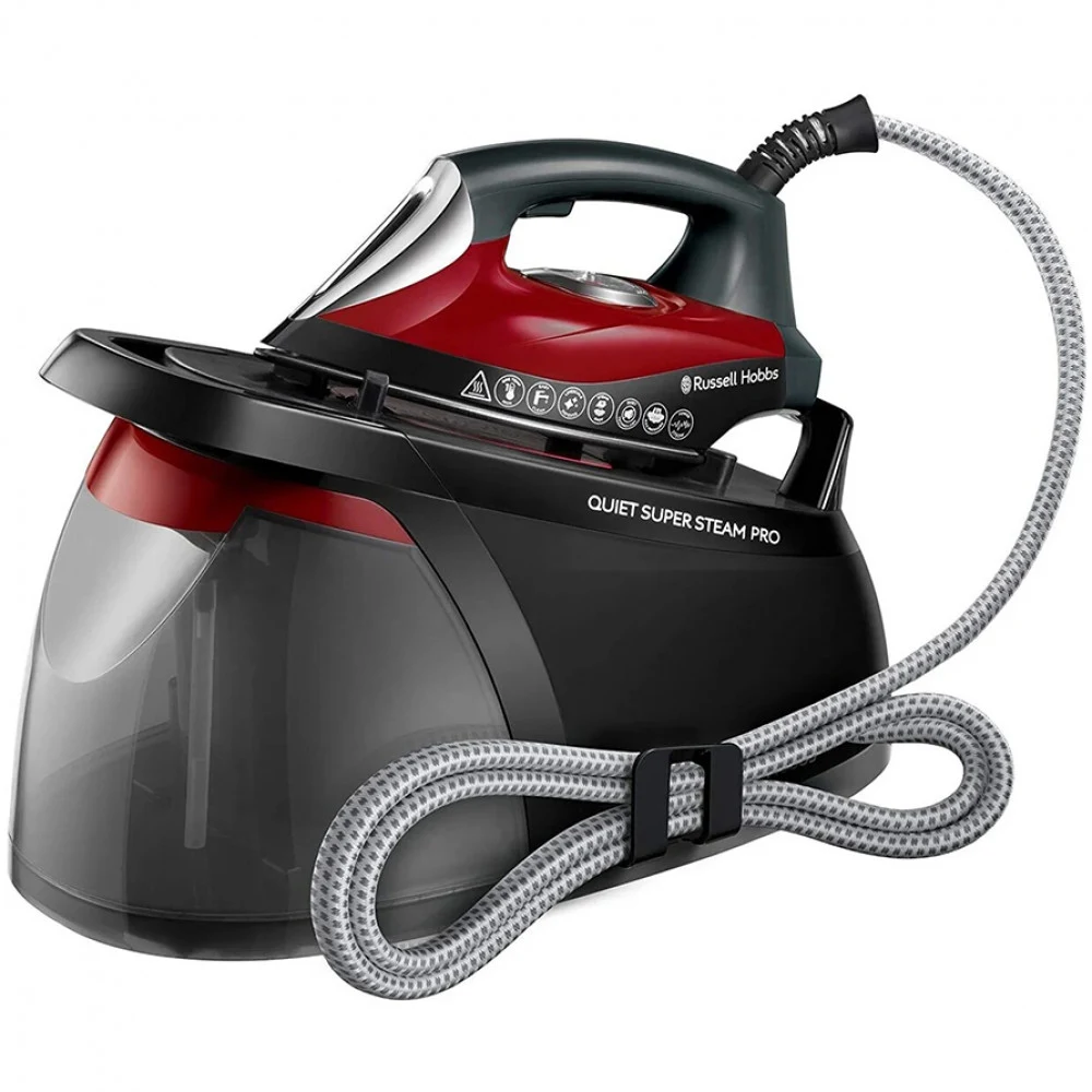 Парогенератор, Russell Hobbs, 24460-56, Мощность 2750W, Постоянная подача пара 315 г/мин, Керамическая подошва, Автоотключение, Вертикальное отпаривание, Оповещение о низком уровне воды, Красный