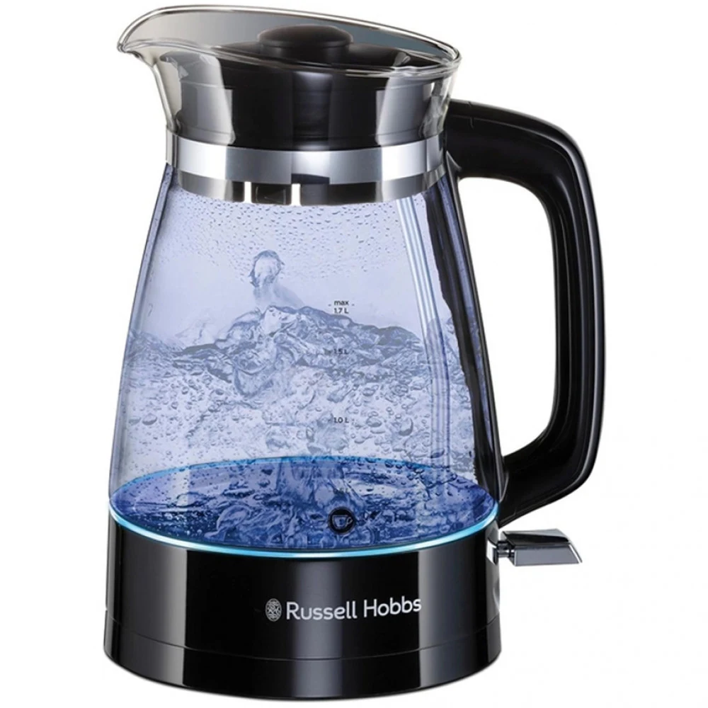 Чайник электрический, Russell Hobbs, 26080-70, Объем 1.7л, Стекло, Защита от перегрева, Выключение при снятии с базы, Мощность 2400W, Черный