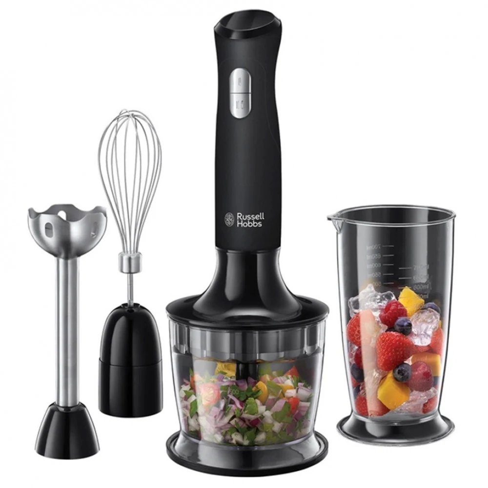 Погружной блендер, Russell Hobbs, 24702-56, Погружной, Мощность 500W, 3 скорости, Пластик, 12000 об/мин, Емкость стакана 500ml, Венчик для взбивания, Мини-измельчитель, Черный