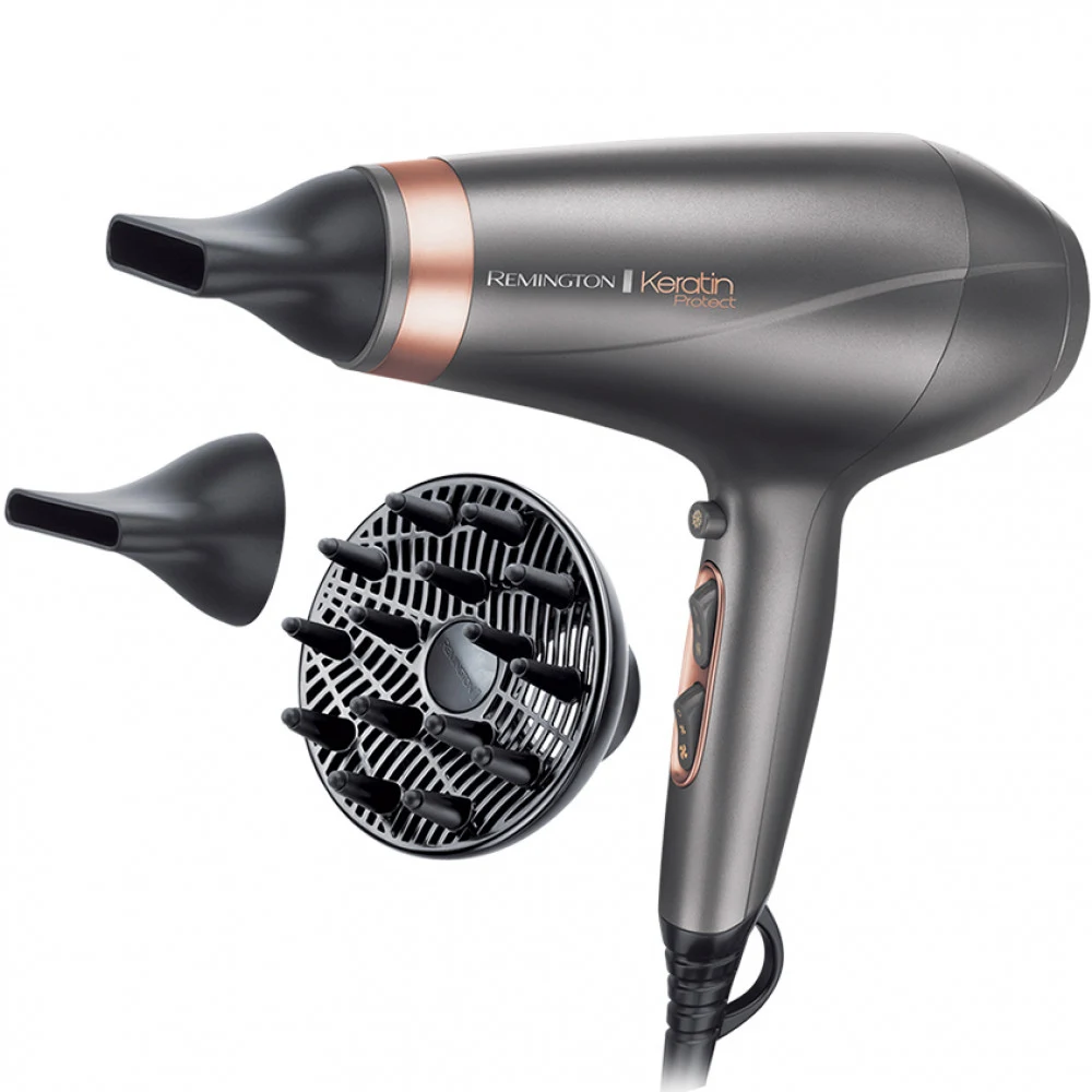 Фен с АС мотором, REMINGTON, AC8820, Мощность 2200W, 2 скоростных режима, 3 температурных режима, AC мотор, Длина шнура электропитания 300см, Серебристый
