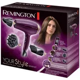 Фен, REMINGTON, D5219, Полноразмерный, Мощность 2300W, 2 скоростных режима, 3 температурных режима, Скорость подачи воздуха 85 км/ч, Длина шнура электропитания 180см, 3 насадки, Фиолетовый