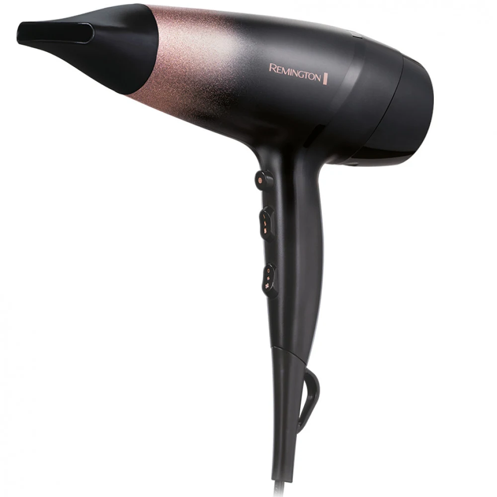 Фен, Remington, D5305, Мощность 2000Вт, DC мотор, 2 скорости, 3 температурных режима, Быстросохнущий концентратор, Диффузор, Шнур 3м, Черно-розовый