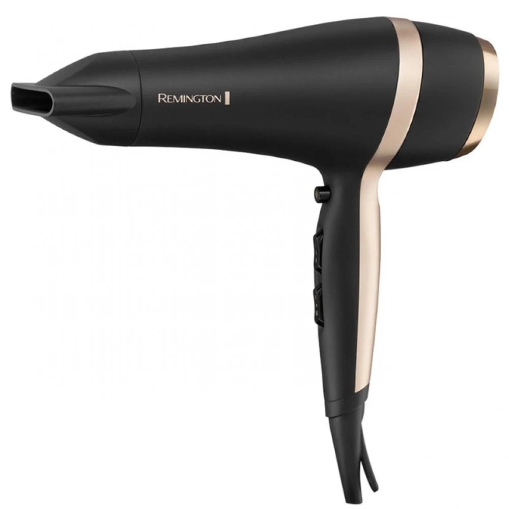 Фен Remington Salon Smooth D6940GP, 2100Вт, 2 скорости, 3 режима, 2 насадки, 0.560 кг, Black-Gold