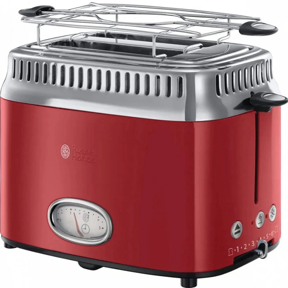 Тостер, Russell Hobbs, 21680-56, Мощность 1100Вт, 6 режимов обжаривания, 2 отделения, Таймер, Функция "Размораживание", Функция "Отмена", Функция «Пауза» во время приготовления, Красный