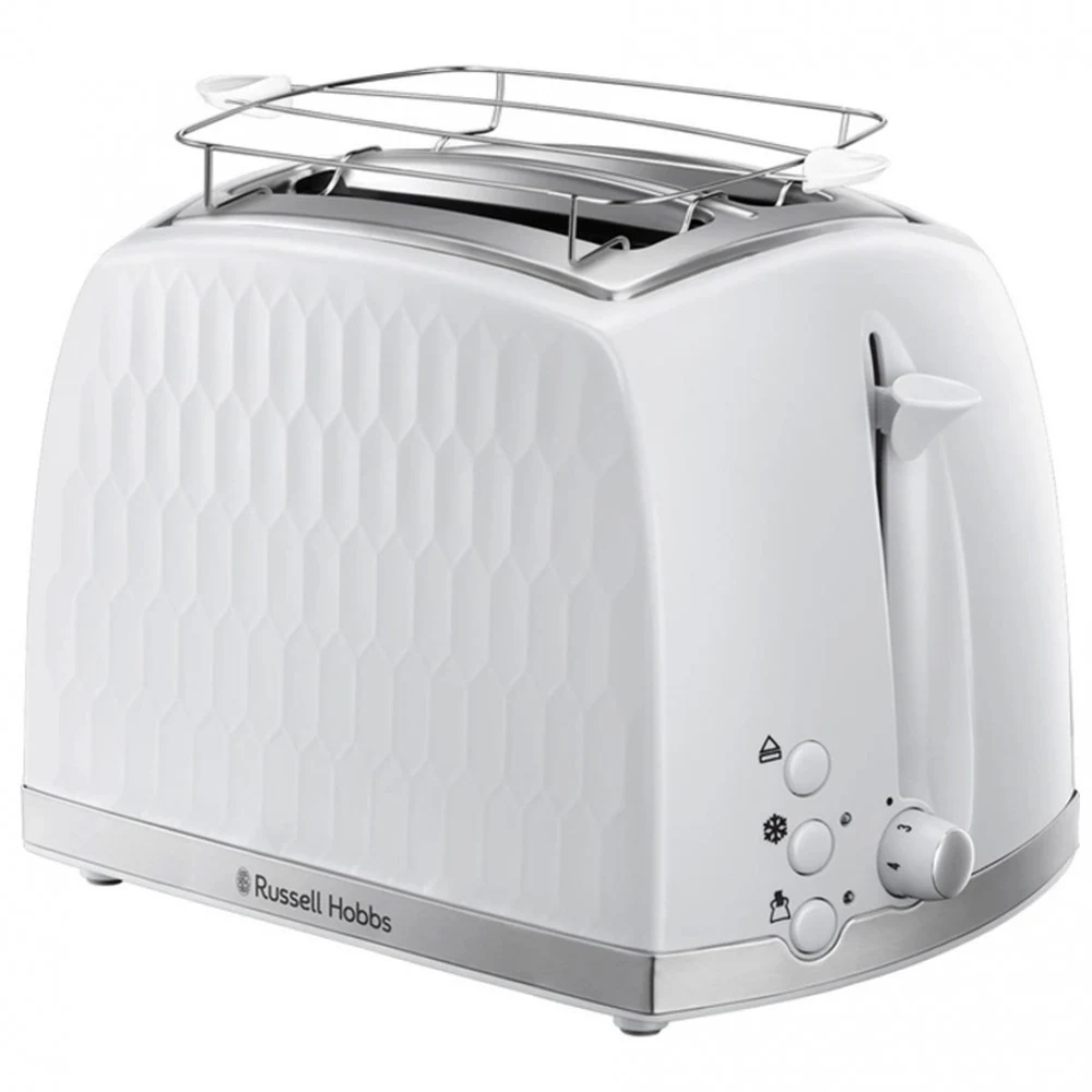 Тостер, Russell Hobbs, 26060-56, Мощность 850W, 2 отделения, 6 режимов обжаривания, Пластик, Подогрев, Размораживание, «Пауза» и «Отмена» во время приготовления, Белый