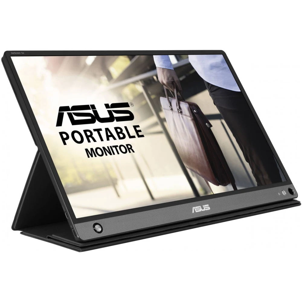 ASUS 15.6" MB16AHP IPS USB-Portable Monitor, 1920x1080, 5ms, 250cd/m2, 700:1, 178°/178°, USB Type-C, Micro-HDMI, Pivot, колонки, SmartCase, Compatible Thunderbolt 3, Black, 90LM04T0-B01170