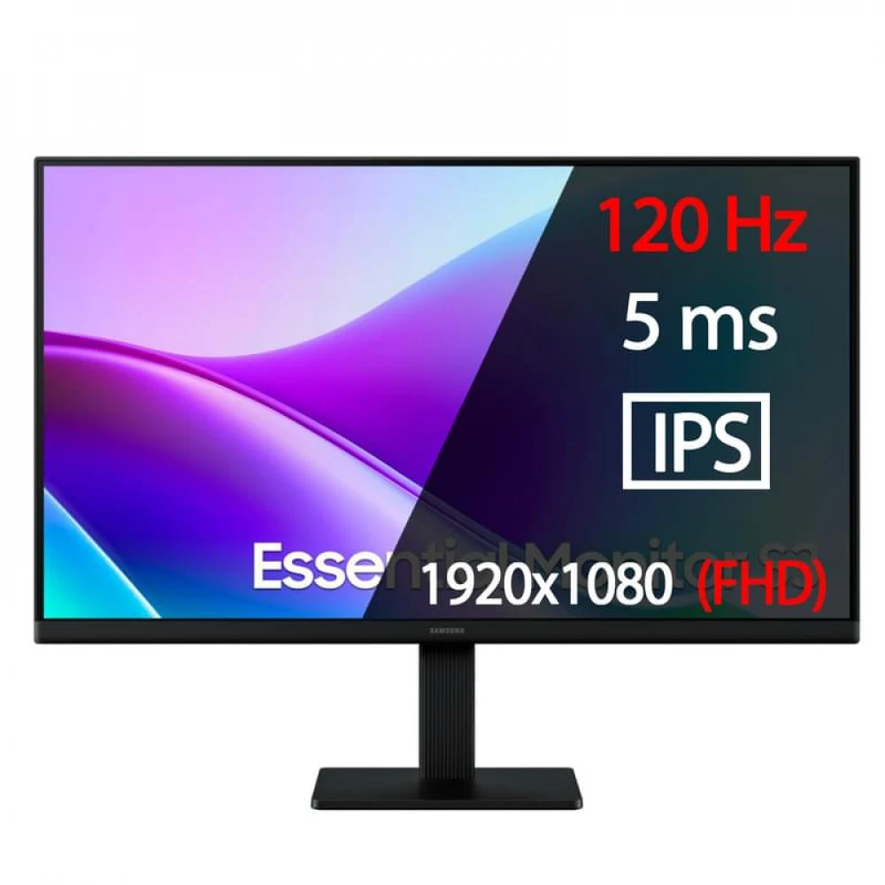 Монитор, Samsung, LS24F320GAIXCI, Essential S3 FHD, 24", 1920*1080, IPS, 120 Гц, 16:9, 250 кд/м2, 3000:1, 5 мс, 178/178, 16.7 млн., VGA*1, HDMI*1, VESA 75*75 мм, кабель HDMI в комплекте, Чёрный