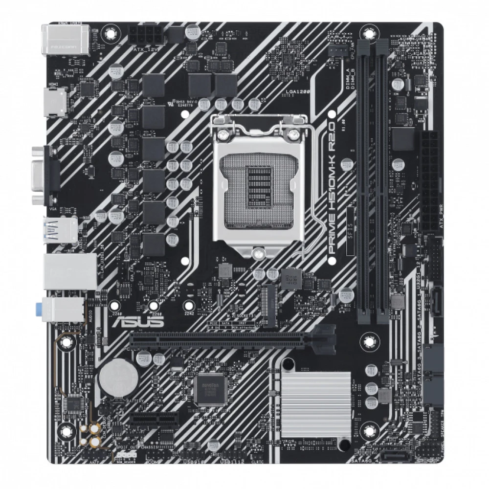 ASUS PRIME H510M-K R2.0 (Socket 1200, mATX, 2xDDR4(64GB), VGA/HDMI 2.1, 1xPCIe 4.0x16/1xPCIe 3.0, 1xLAN, 4xSATA 6Gb/s, 1xM.2, 4xUSB 3.2, 2xUSB 2.0, 1xPS/2)