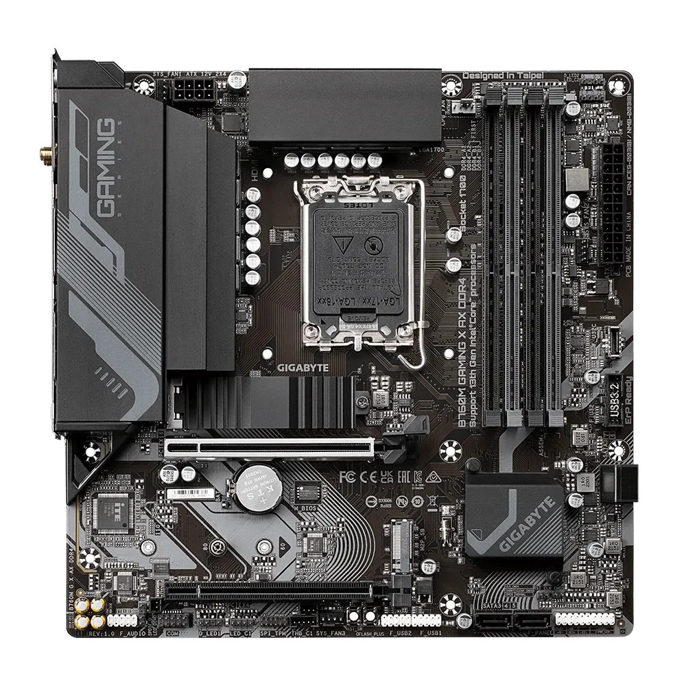 Gigabyte B760M G X AX DDR4 {Socket 1700, Intel®B760, 4xDDR4-3200, HDMI+DP+DP, 1xPCI-Ex16, 2xPCI-Ex1, 4xSATA3(RAID 0/1/5/10), 2xM.2, 8Ch Audio, GLan, WiFi, (2+4)xUSB2.0, (3+2)xUSB3.2, (1+0)xUSB3}