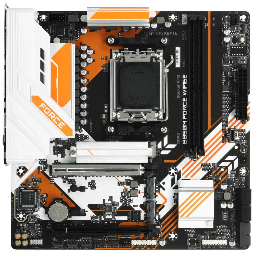 Материнская плата GIGABYTE B850M FORCE WF6E , AM5, B850, 2*DDR5, 4*SATA, 3*M.2, 3*USB 3.2, 2*USB 2.0, Type-C, 2*PCIx16, 1*PCIx1, DP+HDMI, mATX