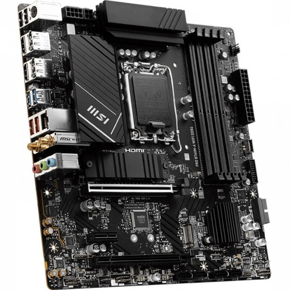 Материнская плата/ MB MSI INTEL B760 s1700, 4xDDR4(128GB), 2xHDMI 2.1/2xDP, 1xPCIe 4.0x16, 1xPCIe 3.0x16, 1xPCIe 3.0, 1xLAN (2.5GbE), Wi-Fi, BT, 4xSATA 6Gb/s, 2xM.2, 4xUSB 3.2, 2xUSB 2.0, 1xPS/2, mA