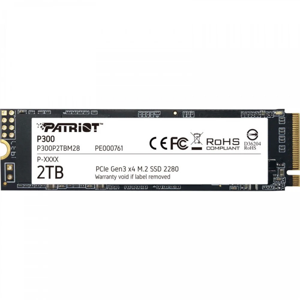 SSD M.2 Patriot 2.0Tb P300 (PCI-E 3.0 x4, up to 2100/1600MBs, 290000 IOPs, 3D TLC, SMI2263XT, TBW 320Tb, 22х80mm)