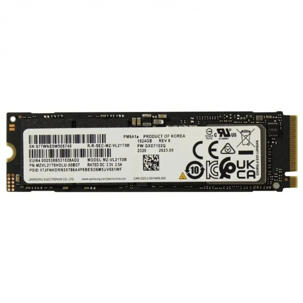 Твердотельный накопитель 1000GB SSD Samsung PM9A1 M.2 NVMe PCI-E Gen4x4 R7000Mb/s W5100MB/s MZVL21T0HDLU-00B07