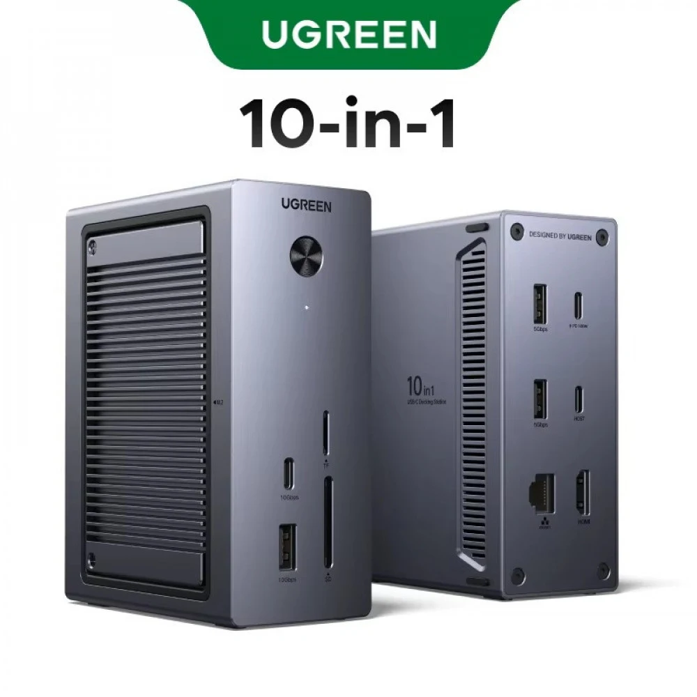 Док-станция USB-С на HDMI(4K@60Hz), USB-C 3.2(10Gbps), 2xUSB-A 3.0(5Gbps), LAN(1000Mbps), M.2 NVMe Slot, CardReader, PD 100W, CM923 (55735) UGREEN