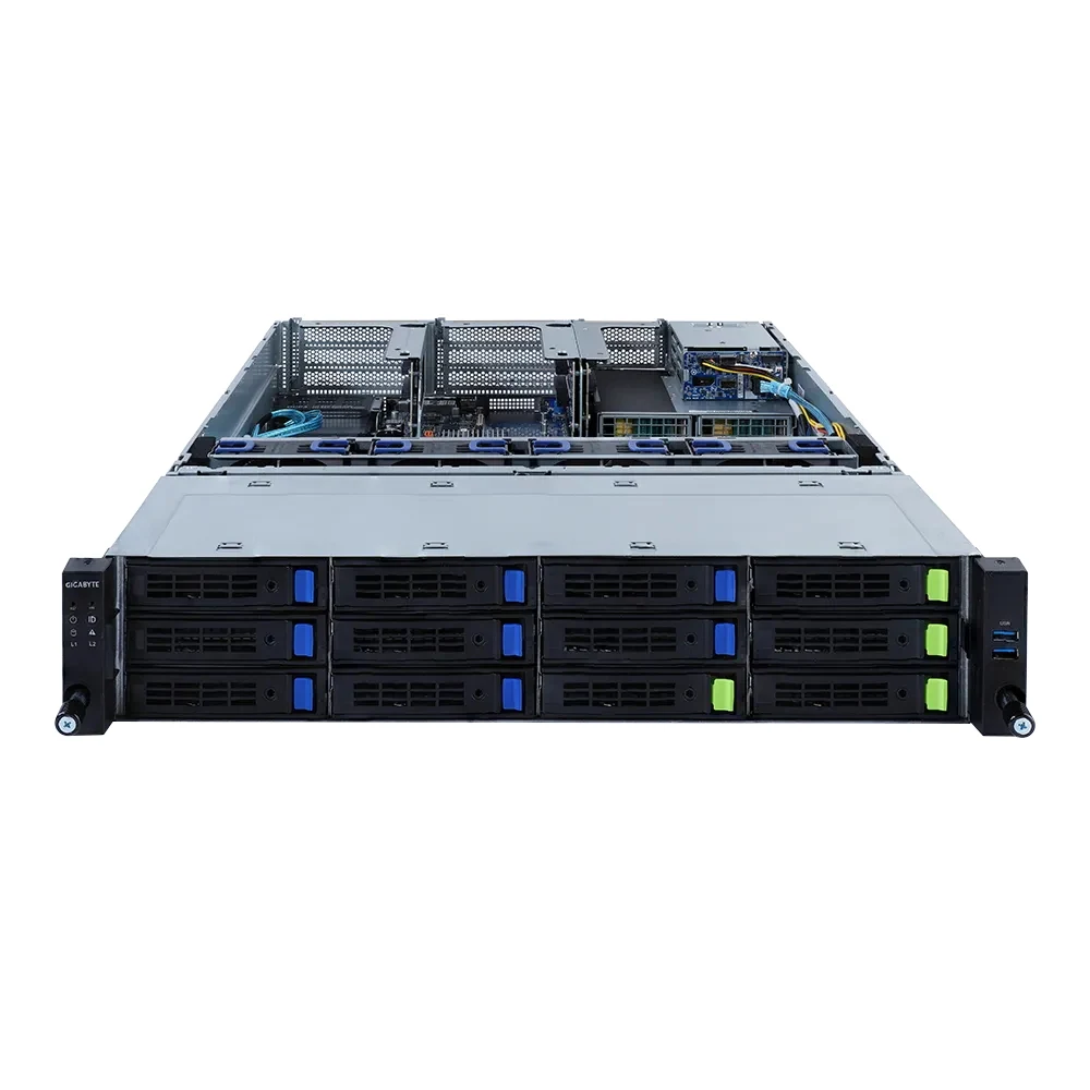 Платформа системного блока Gigabyte R282-3CA 2U, 2x LGA4189, 32x DIMM DDR4, 12x 3.5" SAS/SATA (8x NVME Gen 4), 2x 2.5" SATA/SAS in re side, 6x PCIE Gen 4 x16, 1x OCP 3.0 x16, 1x OCP 2.0 x8, AST2600,