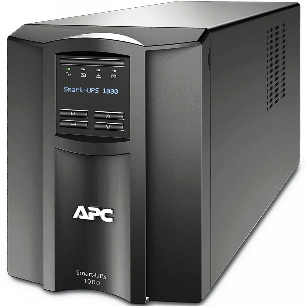 Источник бесперебойного питания, APC, Smart-UPS SMT1000IC, Линейно-интерактивный, Напольный, Мощность 1000ВА/700Вт, 230В, Вых: 8 x IEC C13, RBC6, SmartConnect Port+SmartSlot, AVR, LCD, Чёрный