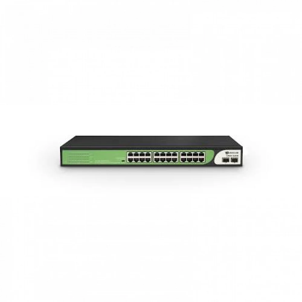 Коммутатор, BDCOM, S1500-24P2G2S, Неуправляемый, 24 порта PoE (280W) 10/100/1000M RJ45, 2 порта 10/100/1000M, 2 порта SFP, Стоечный