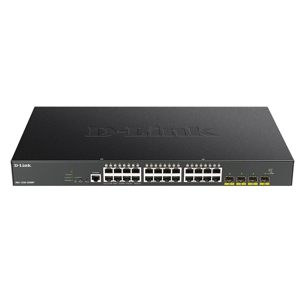 Коммутатор D-Link DGS-1250-28XMP/RU/A1A (L3) 24x1Гбит/с 4SFP+ 24PoE 370W управляемый