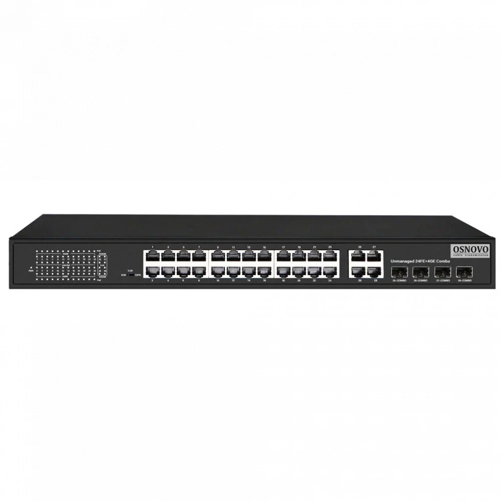 PoE Коммутатор OSNOVO SW-62444(400W) PoE коммутатор Fast Ethernet на 24 x RJ45 портов + 4 x GE Combo uplink порта. Порты: 2 x FE (10/100Base-T) с PoE (до 60W, A+B) + 22 x FE (10/100Base-T) с PoE (до