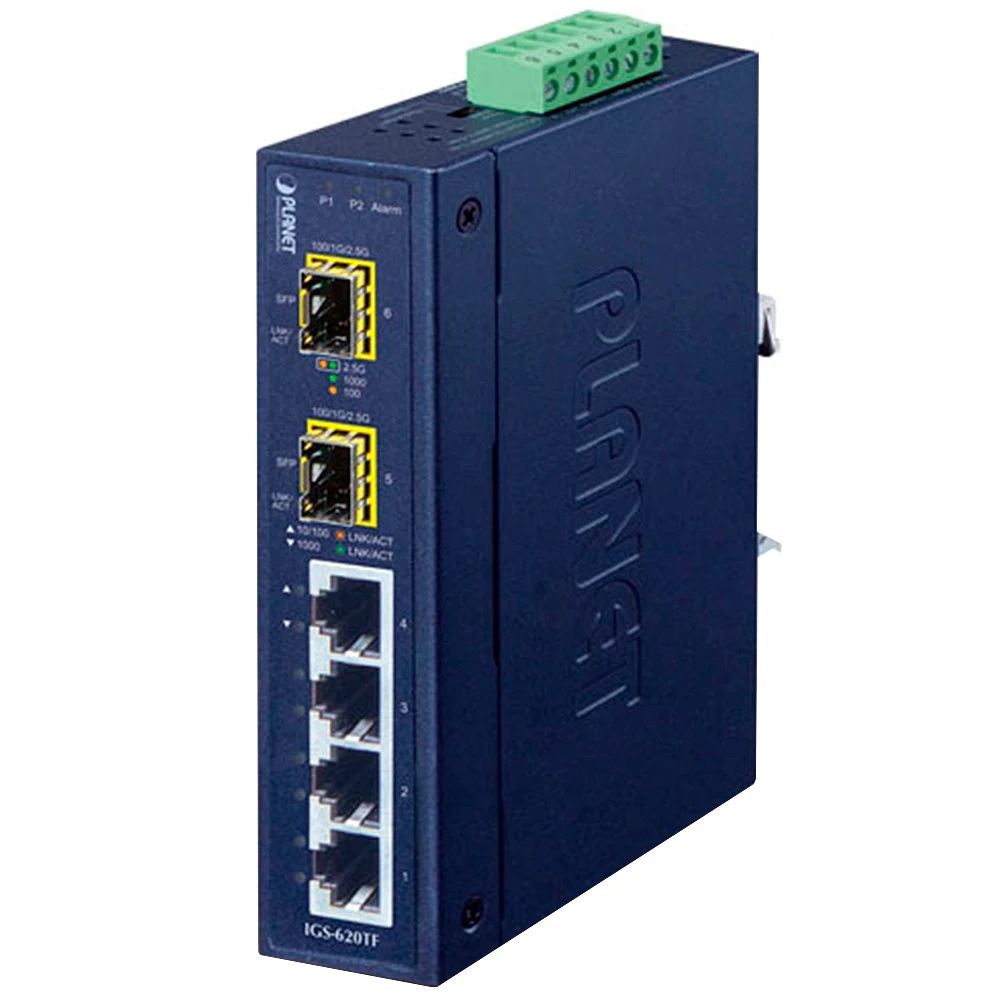 коммутатор/ PLANET IP30 Industrial 4-Port 10/100/1000T + 2-Port 100/1000X SFP Gigabit Switch (-40 to 75 degree C)