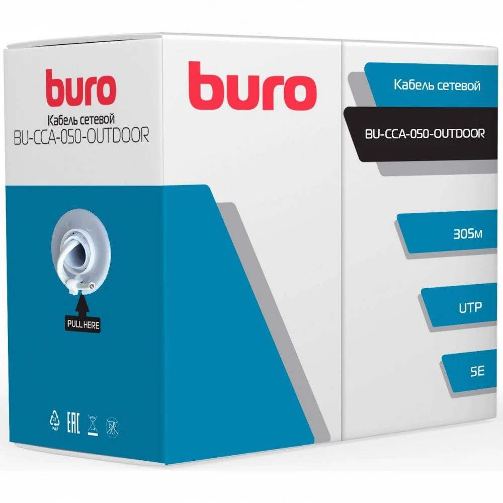 Кабель сетевой Buro UTP 4 пары cat5E solid 0.50мм CCA 305м черный outdoor