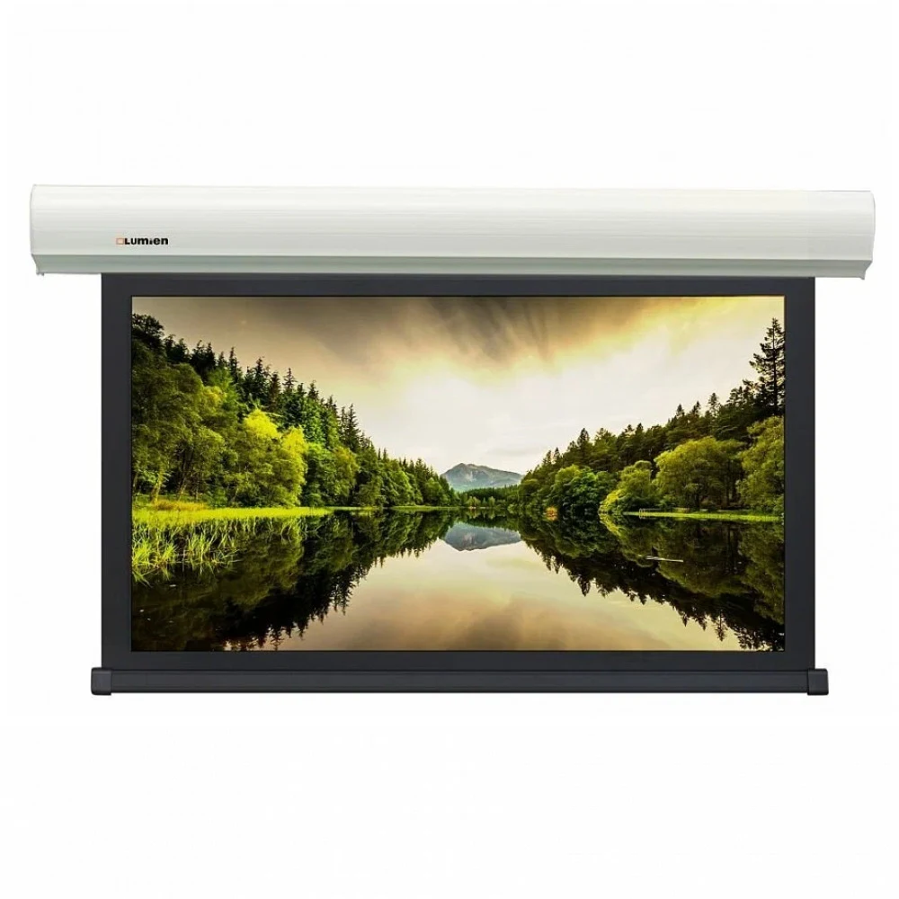 [LMBC-100110] Экран с электроприводом Lumien [Master Business Control] 283х436 см, (раб.область 267х427 см) (198") Matte White, чёрн.кайма по периметру, верх.кайма 10 см, цвет корпуса белый 16:10. В