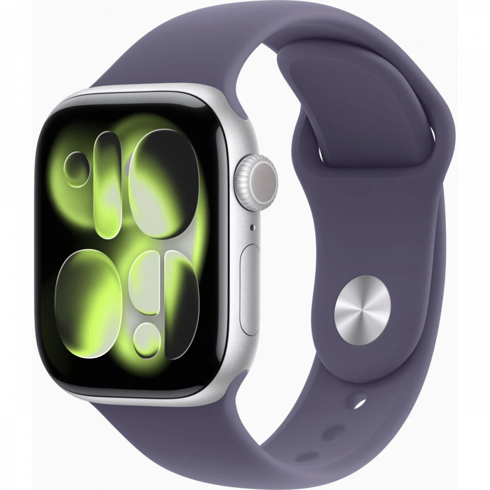 Смарт-часы Apple Watch Series 11 A3331 42мм OLED корп.серебристый Sport Band рем.фиолетовый разм.брасл.:S/M (MEU64LW/A)