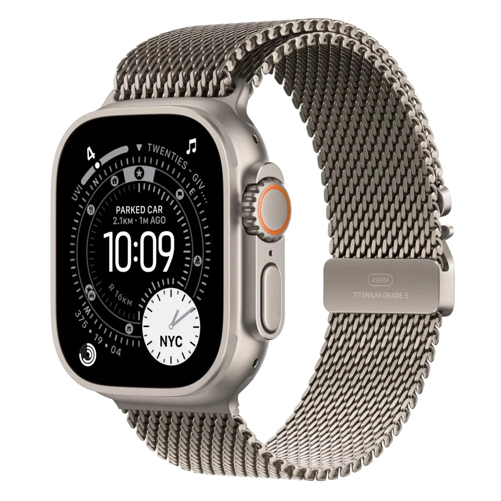 Apple Watch Ultra 3 GPS + Cellular 49mm Natural Titanium Case with Natural Titanium Milanese Loop - Small,Model A3281