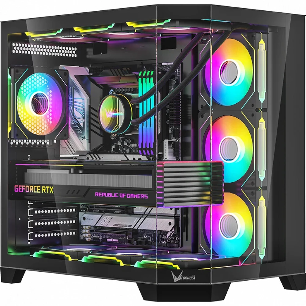 Компьютерный корпус, Formula V, Crystal Z6 Floe Black, ATX/micro ATX, USB Type C/3.0*2, HD-Audio, Кулер 4*120мм Floe ARPW, Высота процессорного кулера до 165мм, Длина VGA до 410мм, 2*3.5"/2*2.5", То