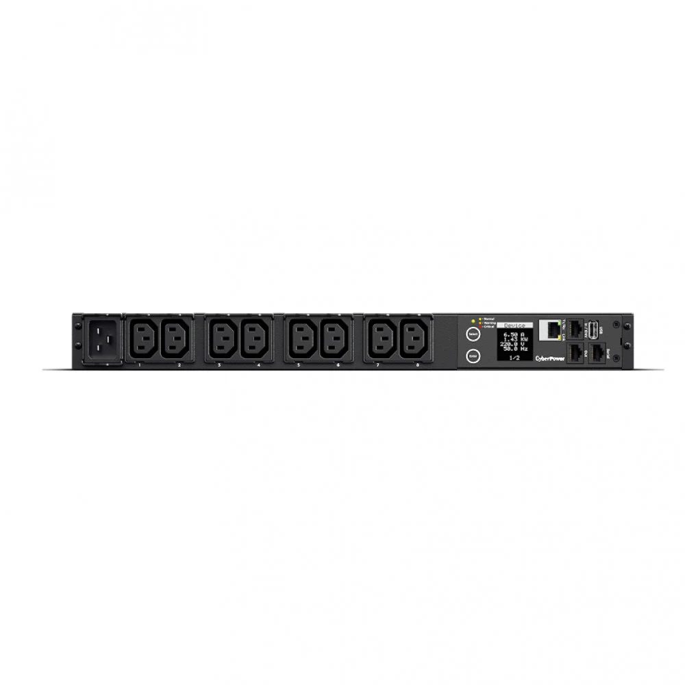 Блок распределения питания, CyberPower, PDU31005 (240), Серия Monitored, Входной разъемIEC C20 x 1, Выходной разъем: IEC C13 x 8, Длина кабеля 3,05 м, Высота: 1U