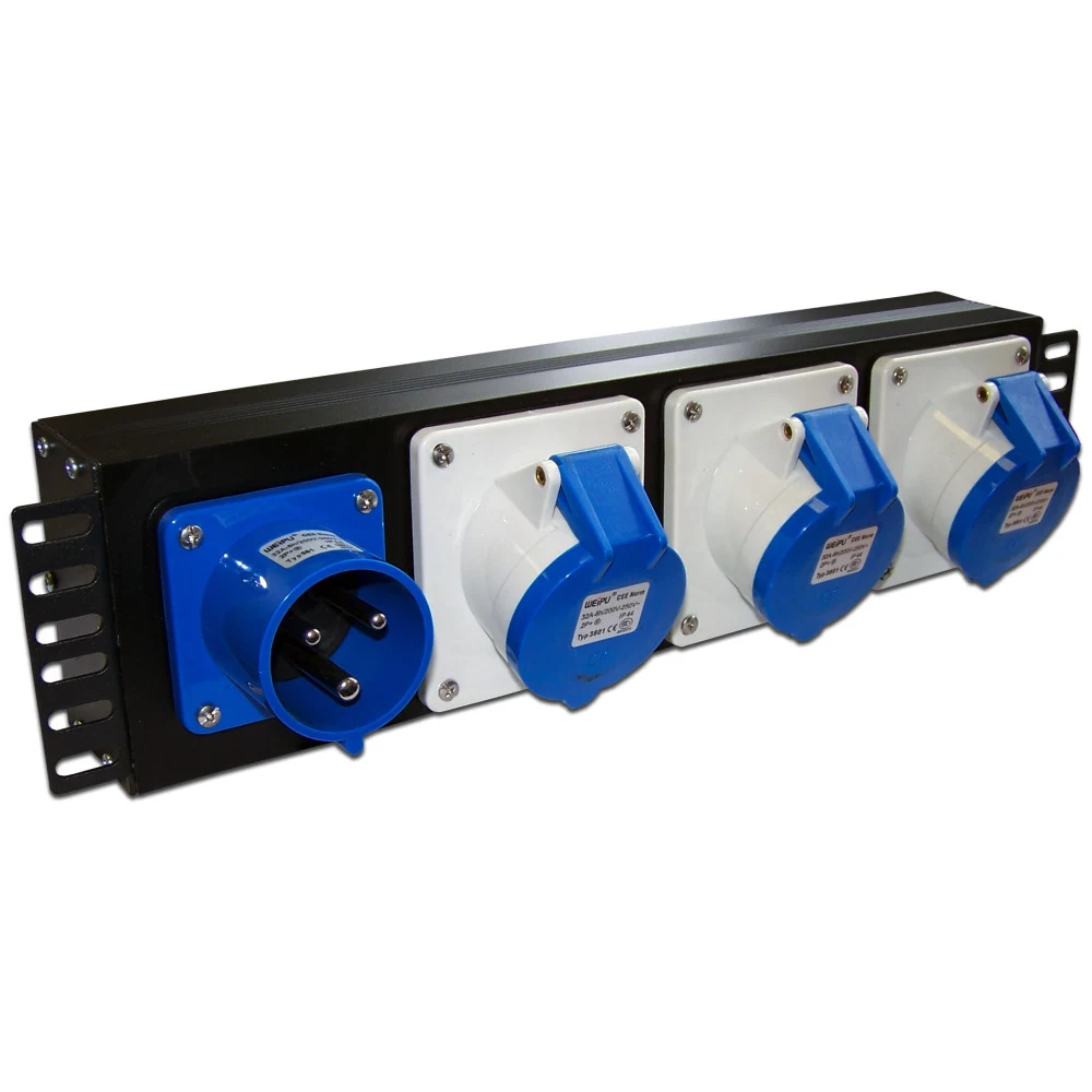 Блок розеток Блок розеток 19", 1-фазный без выключателя, 32A / 250V,1х3 IEC309, без шнура питания, с вилкой IEC309