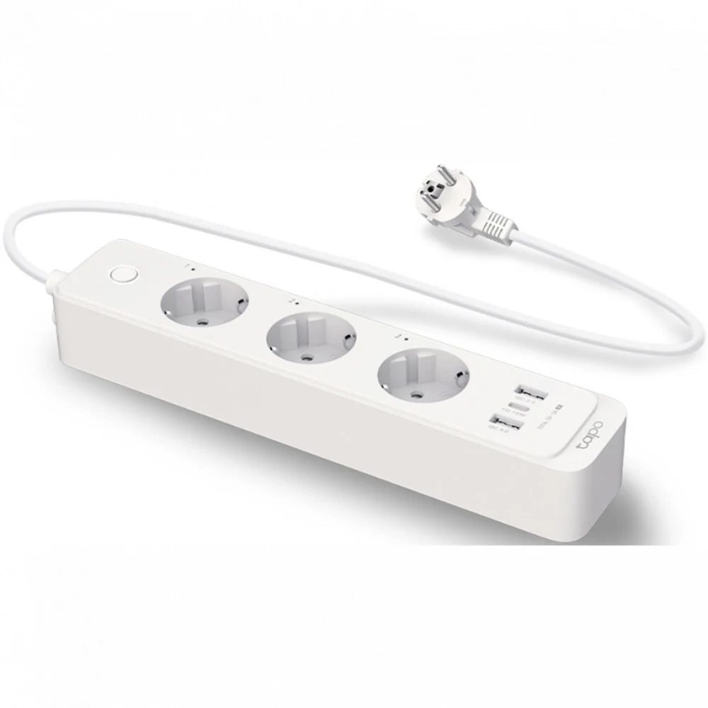Умный сетевой фильтр, TP-Link, Tapo P300, IEEE 802.11b/g/n, Bluetooth 4.2, 1xUSB-C, 2xUSB-A, 3xSchuko, 268 55 40 мм, шнур 1,5 м, 2300 Вт, 10 А