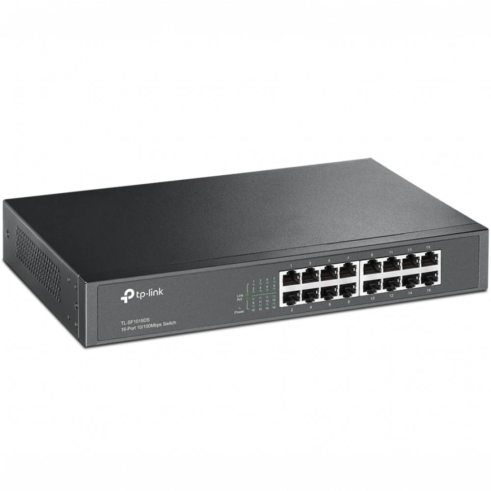 Коммутатор TP-LINK TL-SF1016DS 16-портовый 10/100 Мбит/с коммутатор, 16 портов RJ45 10/100 Мбит/с, 1U 13-дюймовый монтируемый в стойку стальной корпус {8} (021535)