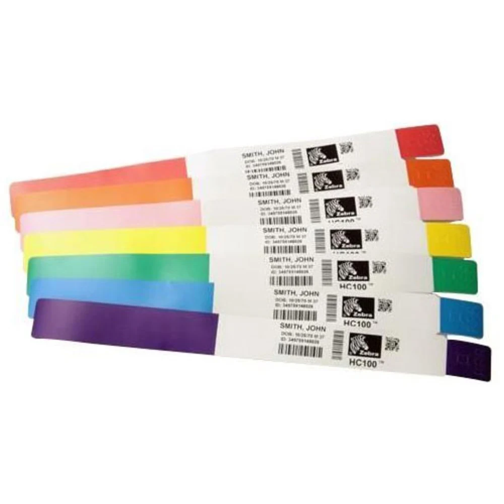 Opaska identyfikacyjna dla dorosłych 25x279/200, 10006995-1K termiczna polipropylen klej akrylowy na końcówkach 1 rząd nawój zewnętrzny kasetki kolor czerwony kształt nieregularny na klej (1 op x 6